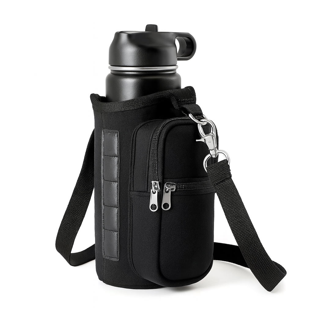 Magnetic Water Bottle Holder Gym Water Bottle Carrier Bag W/ Phone Pocket Handle Shoulder Strap 6 Built-In Magnets Water Bottle