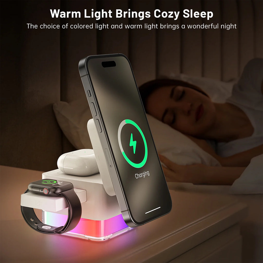 Iphone Wireless Charger,  3 in 1 Cube Wireless Charger Stand, 15W Fast Charging Station, Foldable Wireless Charger for Iphone 16/15/14/13/12 Pro Max, Iwatch S2-10/Ultra, Airpods 2/3/4/Pro